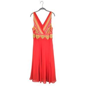 Bandolino Orange Embellished Pleated Maxi Dress